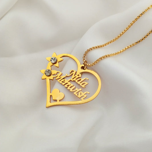 Diamond Heart Personalized Couple Name Necklace