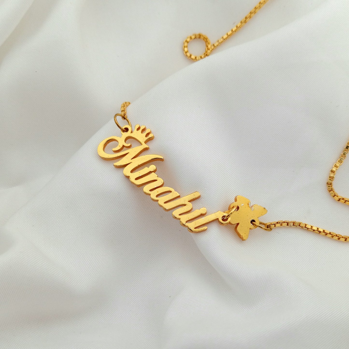 Crown Butterfly Charm Script Personalized Name Necklace