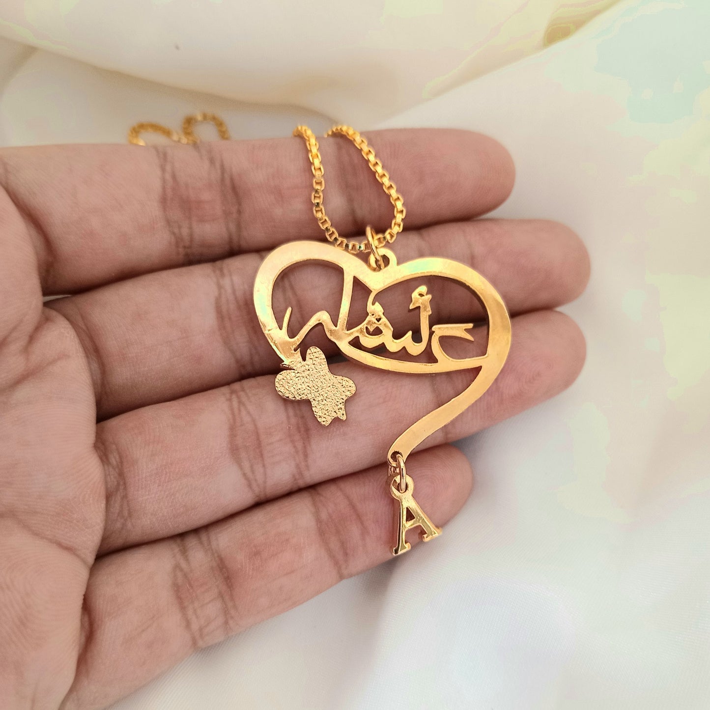 Heart Arabic Dangle Initial Personalized Name Necklace