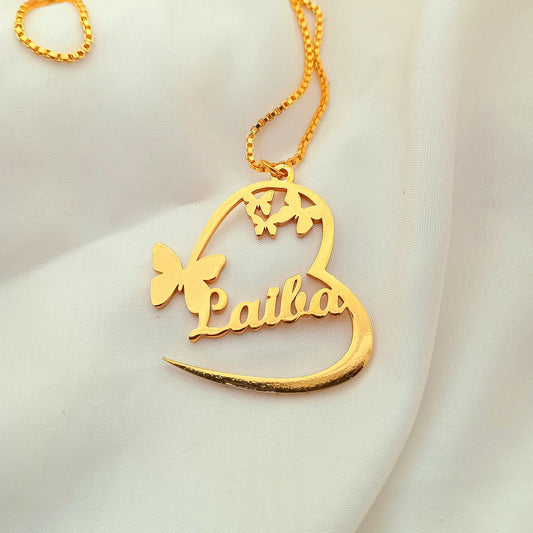 Butterfly Heart Script Personalized Name Necklace