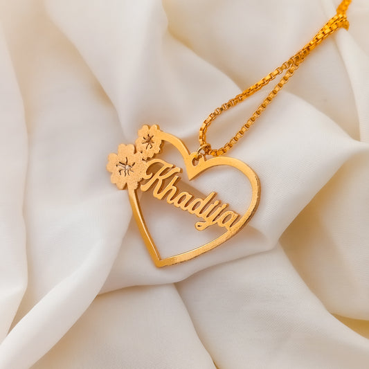 Floral Heart Personalized Name Necklace