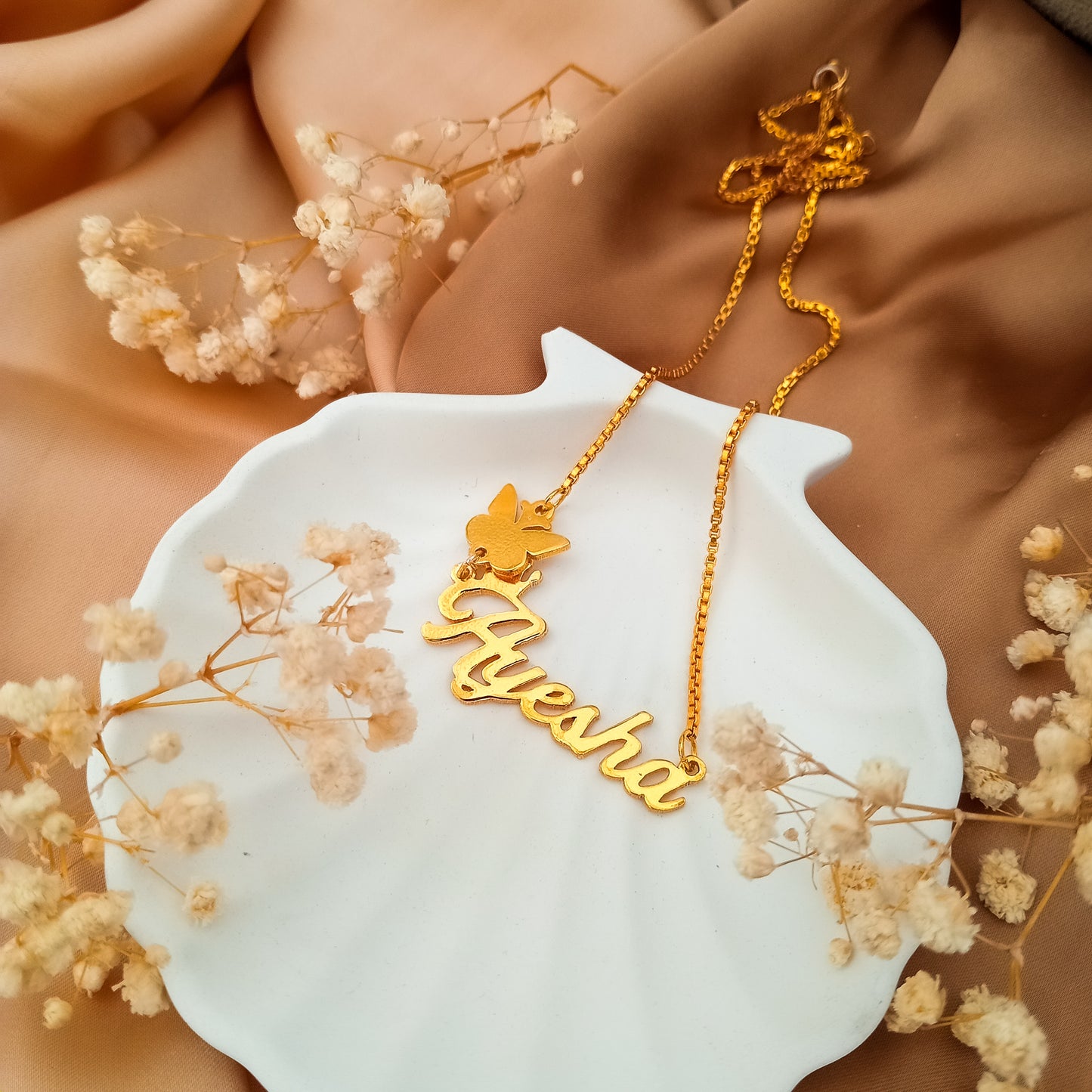 Crown Butterfly Charm Script Personalized Name Necklace