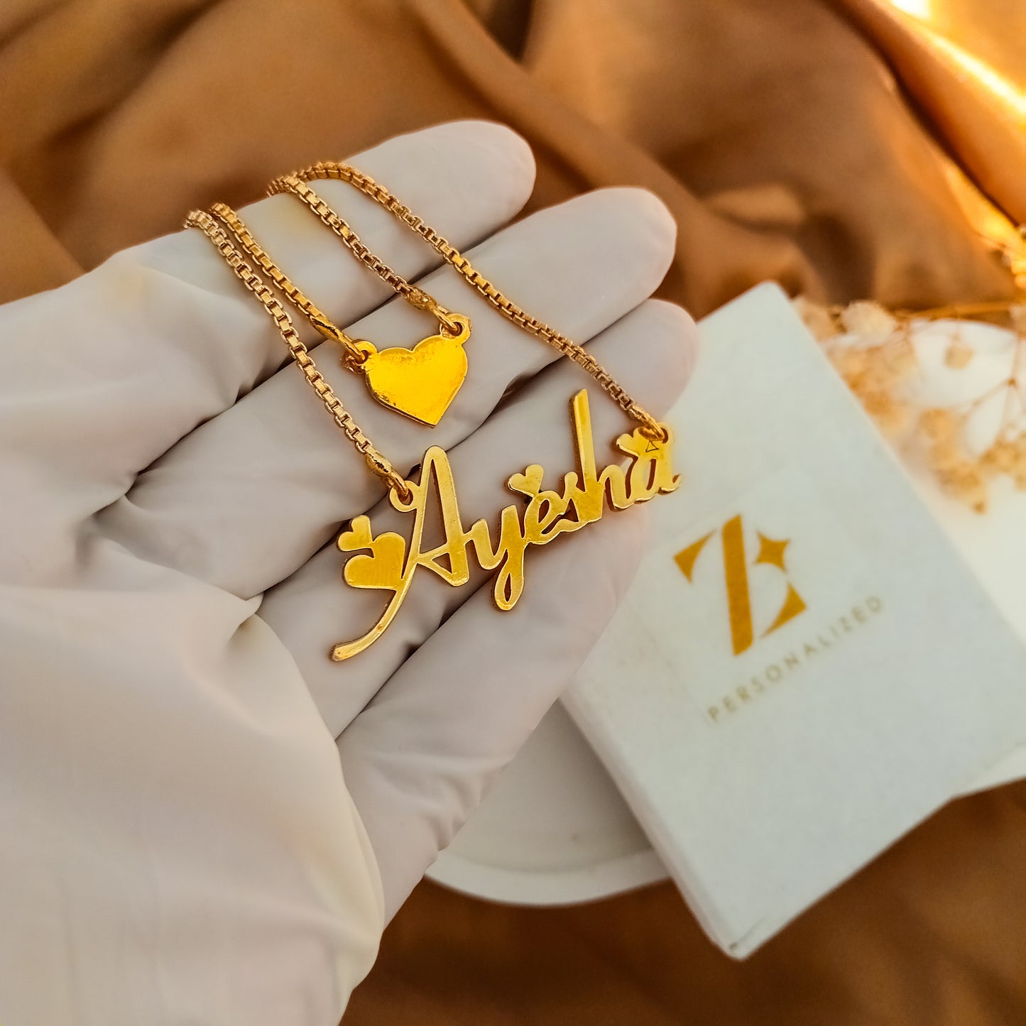 Double Chain Heart Name Necklace