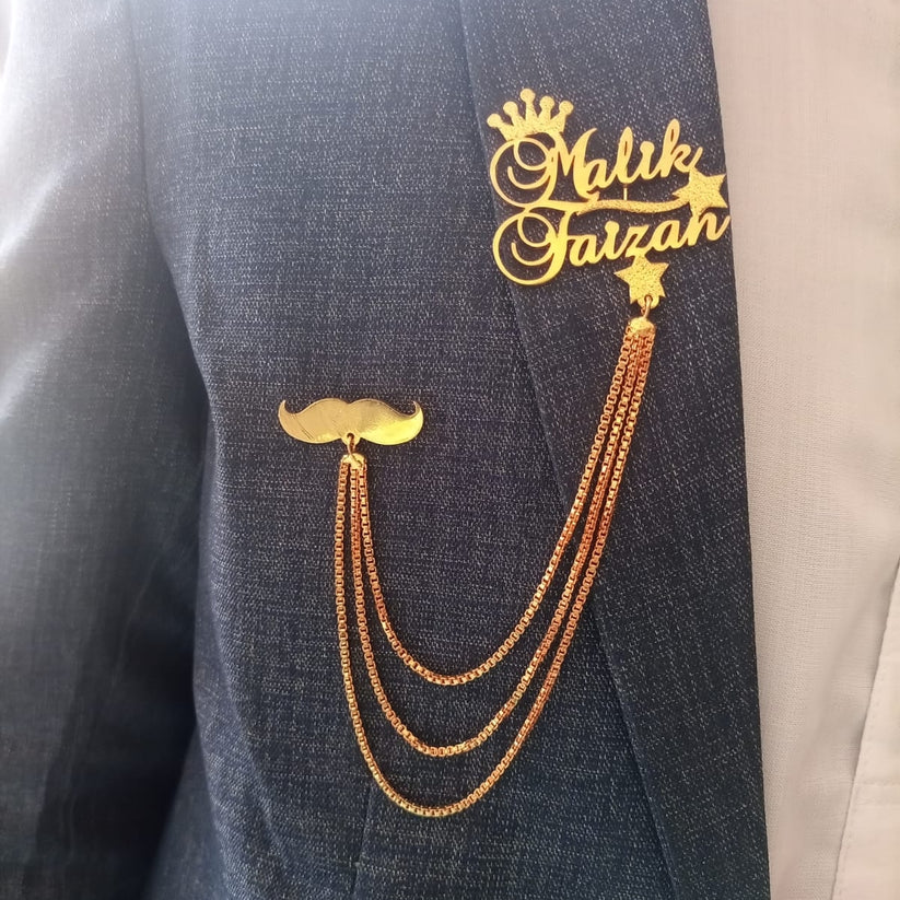 Statement Mustache Chain Brooch For Men